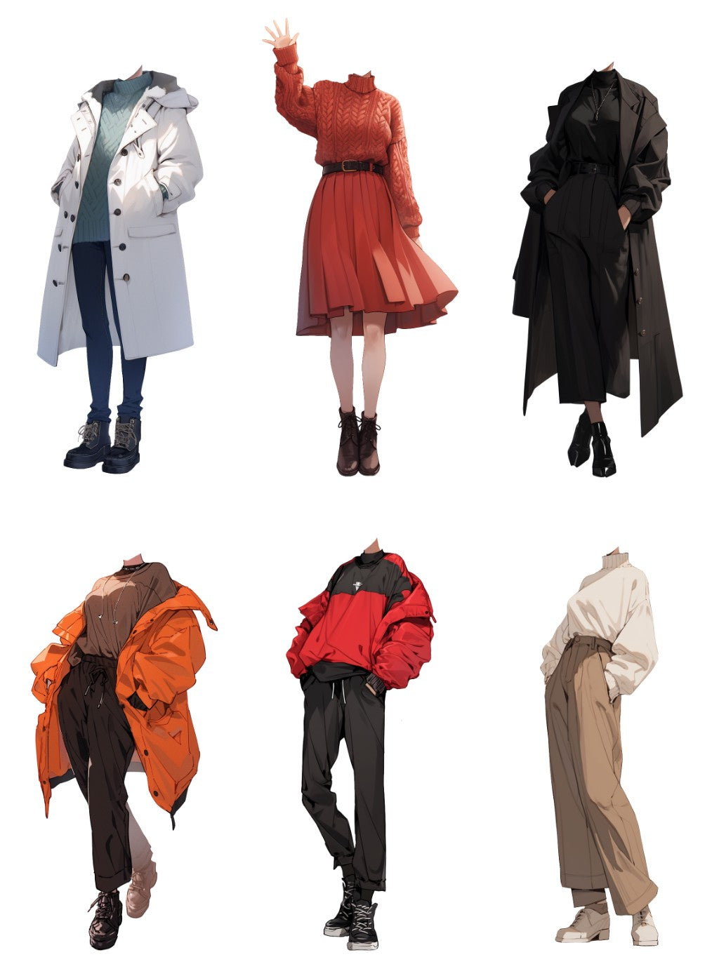 Winter clothes 50 standing illustration (Female)
