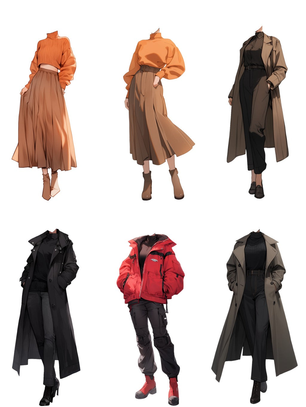 Winter clothes 50 standing illustration (Female)