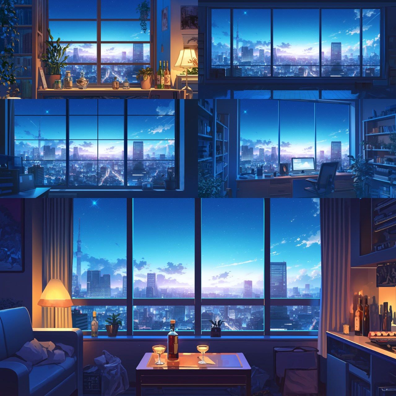 Window Only Transparent Night Room Illustrations