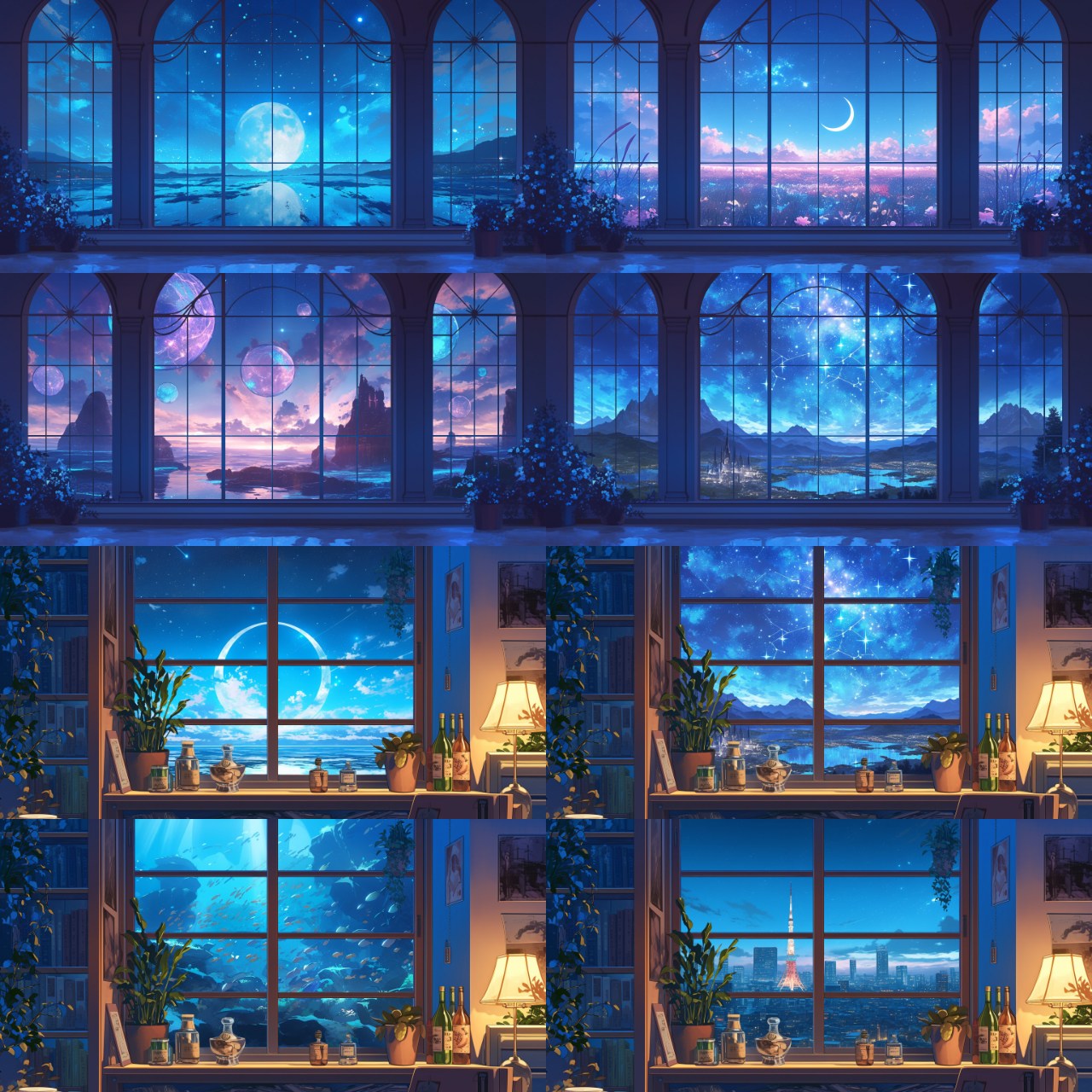 Window Only Transparent Night Room Illustrations
