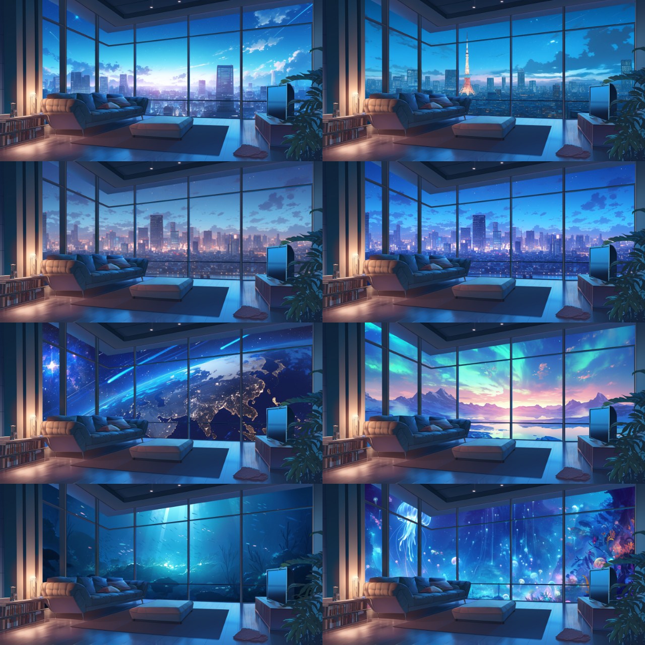Window Only Transparent Night Room Illustrations