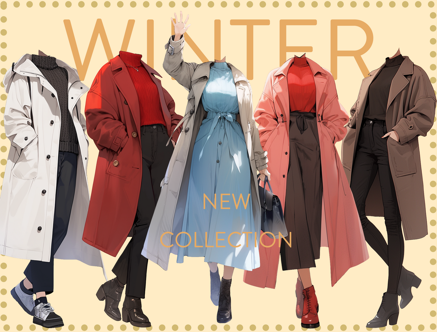 Winter clothes 50 standing illustration (Female)